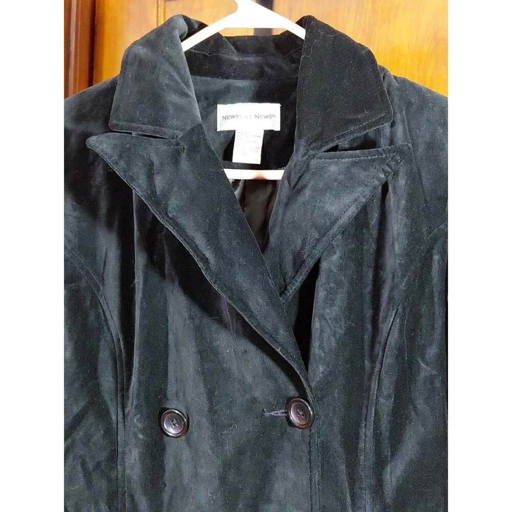 Newport News SP Petite Black Velvet Velour Double Breasted Maxi Trench Coat - Picture 3 of 11
